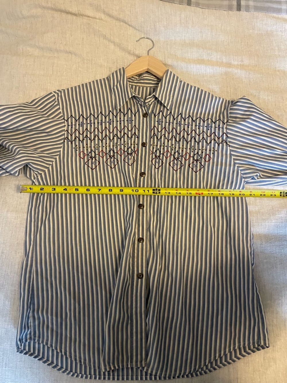 Vintage Striped Embroidered Button Up Shirt - Western Cottagecore - Size M - Picture 6 of 7